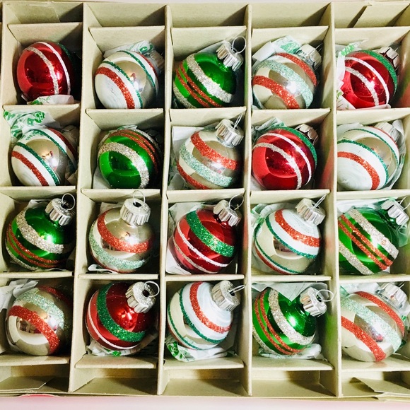 20 Radko Xmas Glass Ball Ornaments Glitter Stripes - Picture 1 of 9